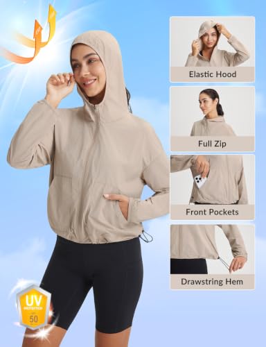 baleaf Women's Lightweight Sun Jackets Long Sleeve Packable - color: Khaki, size: Large