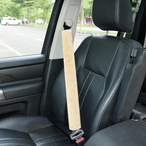 Amooca Soft Faux Fur Universal Fit Seatbelt Cover Car Truck SUV Airplane Seat Belt Shoulder Pad for Carmera Backpack Straps Neck Cushion Protector Extra Long 25.6in Beige - color: Beige, size: 25.6in 1pack
