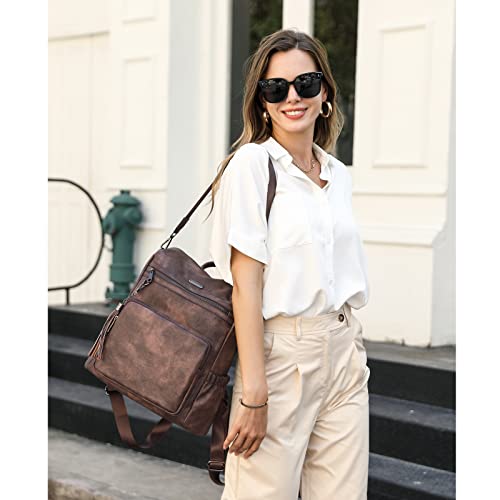 CLUCI Backpack Purse for Women Large Leather Travel Backpack Work Fashion Ladies Casual Daypack with Tassel Two-Tone Coffee - color: Two-tone Coffee