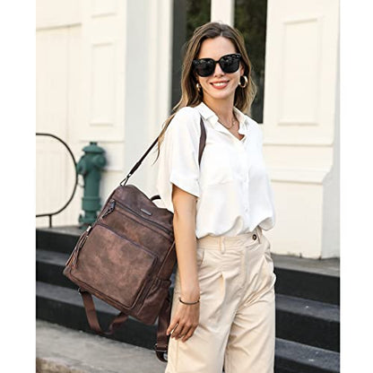 CLUCI Backpack Purse for Women Large Leather Travel Backpack Work Fashion Ladies Casual Daypack with Tassel Two-Tone Coffee - color: Two-tone Coffee