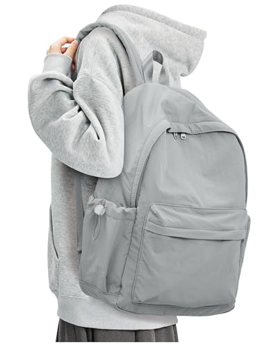 BJLFS Small Backpack for School Girls Kids Women, Grey Waterproof Bookbag Cute High School Back Pack for Men Teen Boys, Lightweight Travel College Backpack Mochilas Escolares para Daypack Rucksack - color: Light Grey
