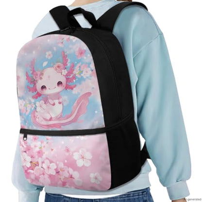 ZDCUSTOM Axolotl Backpack Set for Girls Bookbags with Lunch Box and Pencil Case, Large Capacity Elementary School Backpack for Girls Water Bottle Holder Keychain, Kids Schoolbags Sets 5-Pieces - color: Floral Axolotl