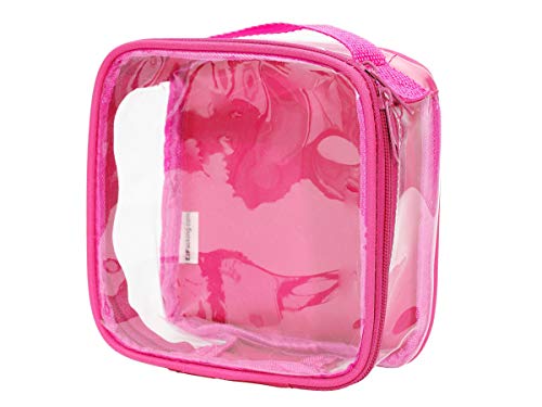 EzPacking Clear TSA Approved 3-1-1 Travel Toiletry Bag for Carry On/Quart Size Transparent Liquids Pouch for Airport Security/Reusable See Through Vinyl & PVC Plastic Organizer Men Women (Pink) - color: Pink