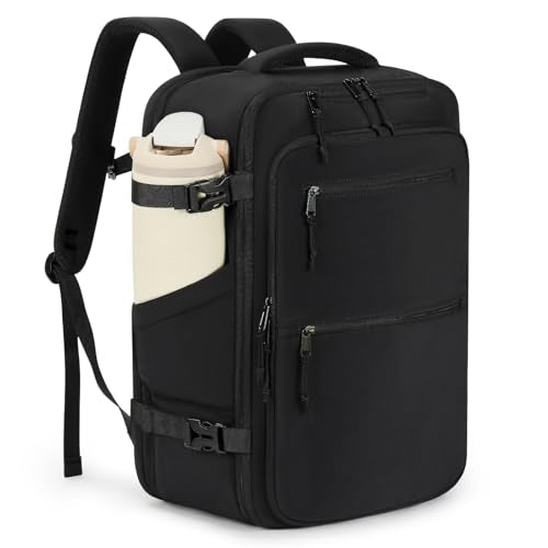mibasies 40L Travel Backpack for Women & Men: Carry On Luggage Flight Approved, TSA Laptop Backpack with Water Bottle Pocket, Personal Item Bag Fits 17" Laptop for Weekender Business - Black - color: Black, size: X-Large