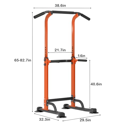 SogesPower Power Tower Dip Station Pull Up Bar for Home Gym Adjustable Height Strength Training Workout Equipment,Pull Up Bar Station - color: Orange