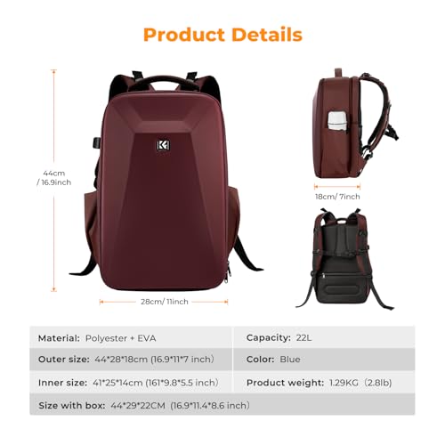 K&F CONCEPT Camera Backpack,Hardshell Photography DSLR Camera Bag with 15-15.6 Inch Laptop Compartment Hard Shell Camera Case Compatible with Canon/Nikon/Sony/DJI Mavic Drone - color: Red