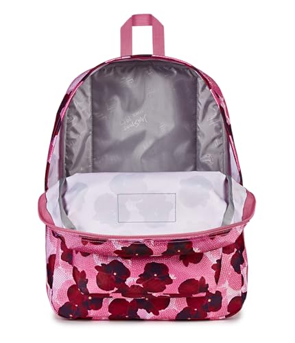 JanSport SuperBreak One Backpack - Durable, Lightweight Bag with 1 Main Compartment, Front Utility Pocket with Built-in Organizer, Premium Backpack, Pop Art Pansies - color: Pop Art Pansies Digital Fuchsia/Multi
