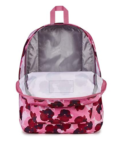 JanSport SuperBreak One Backpack - Durable, Lightweight Bag with 1 Main Compartment, Front Utility Pocket with Built-in Organizer, Premium Backpack, Pop Art Pansies - color: Pop Art Pansies Digital Fuchsia/Multi