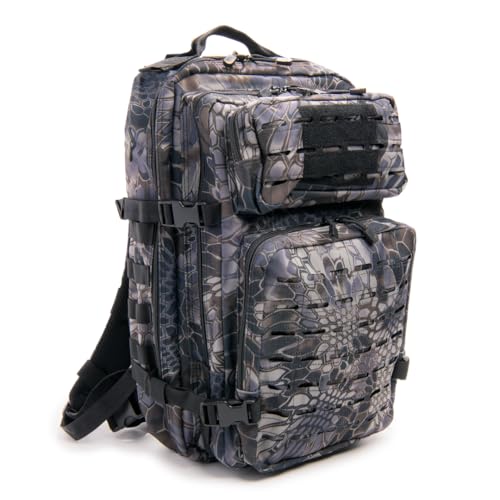 Large Laser-cut MOLLE Backpack with Pistol Retention System, Black Python, Modular and Lightweight Design for EDC, Range, or Tactical Use - color: Black Python