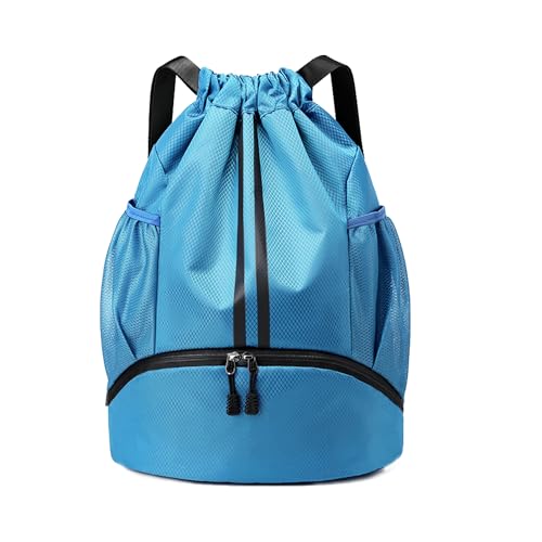 JELUTAR Drawstring Backpack Gym Bag with Shoes Compartment for Soccer, Basketball, Swim, Water-Resistant String Backpack Beach Cinch for Women Men, Sky Blue - color: Sky Blue, size: Large