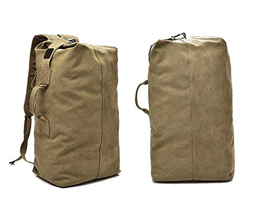 Large Capacity Travel Climbing Bag Tactical Military Duffel Bag Top Load Double Strap Canvas Backpack - color: Tan
