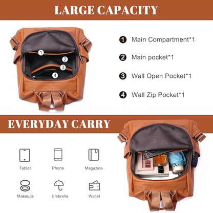 BOYATU Genuine Leather Backpack for Women: Elegant Floral Designer Purse - Small Shoulder Bag for Travel (Brown) - color: Z-brown