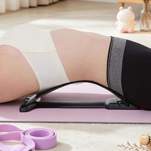 Back Stretcher Device,4 Level Adjustable Curved Ergonomic,Low Back Stretcher - for Home Gym Car Bedside Yoga Mat Sofa Office Chair - color: Black and White