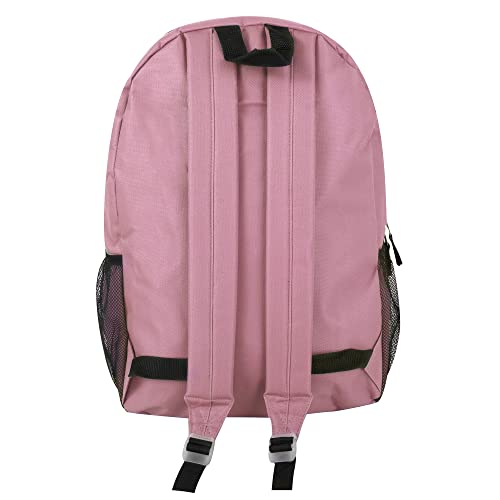 Large School Backpacks with Mesh Side Pockets – Classic 19 Inch Solid Color Backpacks for Kids, Men, Women, Travel (Pink & Blush) - color: Pink & Blush
