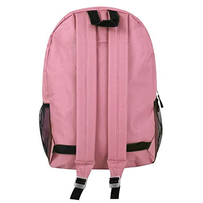 Large School Backpacks with Mesh Side Pockets – Classic 19 Inch Solid Color Backpacks for Kids, Men, Women, Travel (Pink & Blush) - color: Pink & Blush