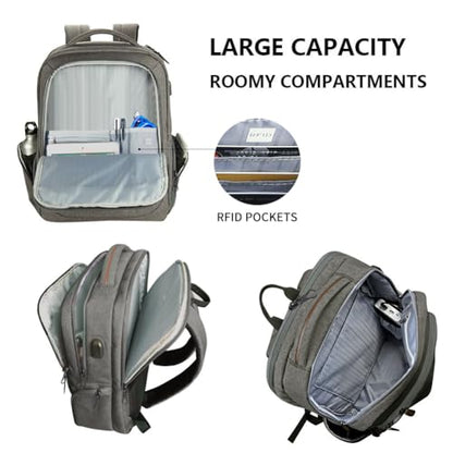 KROSER Laptop Backpack Large Computer Backpack Fits up to 17.3 Inch Laptop with USB Charging Port Water-Repellent Casual Daypack for Travel/Business/College/Women/Men-Grey - color: A-grey-17.3"