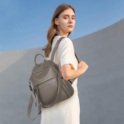 Genuine Leather Backpack Purse for Women | Real Soft Leather, Convertible, Ladies Daypack Shoulder Bag, Grey - color: Grey
