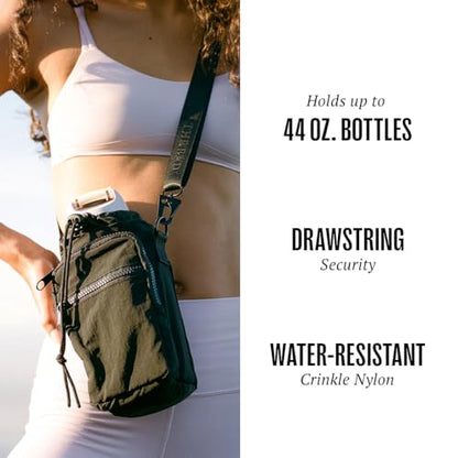 Thread Wallets Water Bottle Sling Crossbody Bag – Small Cross Body Sling with Pockets for Water Bottle, Cash, Phone & Keys - color: Black