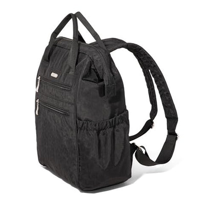 Baggallini City Scape Backpack - 15"x11" Lightweight Work Travel Bag w/Luggage Sleeve & RFID - color: Black Cheetah Emboss