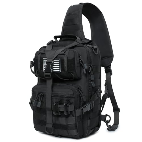 Tactical Sling Bag Backpack Military Rover Shoulder Sling Pack EDC Molle Range Bag Crossbody Chest Pack (Black) - color: Black