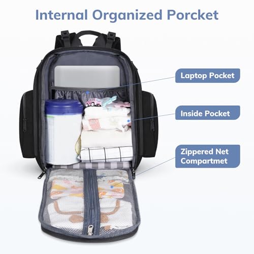 Mancro Backpack Diaper Bag, Waterproof Boy Travel Bag for Dad and Men, Large Multi-Function, Many Pockets, Lightweight, Stylish Diaper Backpack, Black - color: Black