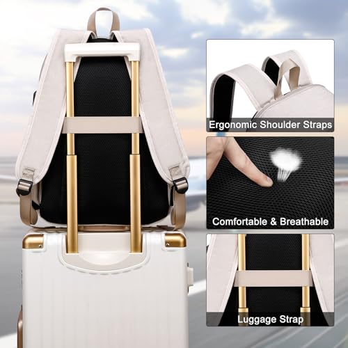 Casual Laptop Backpack,School Backpack Large Bookbag with USB for High School College Students Office Business, Beige - color: Beige, size: 15.6 Inch