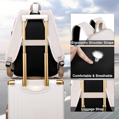 Casual Laptop Backpack,School Backpack Large Bookbag with USB for High School College Students Office Business, Beige - color: Beige, size: 15.6 Inch