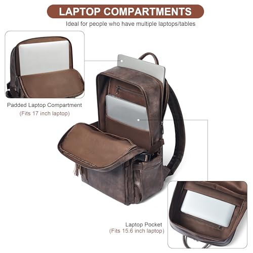 Shrrie Vegan Leather Laptop Backpack for Women,17 Inch Computer Backpack Purse for Work Business College Travel Teacher Nurse with Anti-theft Pocket & Giant Tumbler Holder Pocket,Chocolate - color: Chocolate