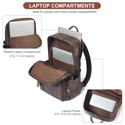 Shrrie Vegan Leather Laptop Backpack for Women,17 Inch Computer Backpack Purse for Work Business College Travel Teacher Nurse with Anti-theft Pocket & Giant Tumbler Holder Pocket,Chocolate - color: Chocolate