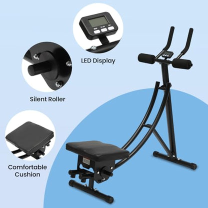 Ab Machine Abdominal Workout Machine Home Gym Exercise Machine with LCD Display, Slope Adjustment Fitness Equipment Silent Roller Core Strength Trainers for Abdomen Arms Back Legs Exercise