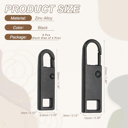 uxcell 8Pcs Zipper Pull Replacement, Metal Zipper Handle Mend Fixer Tab Repair for Luggage Suitcase Backpack Jacket Bags Boots Coat Handbags, (Black, 2 Size) - color: Black, size: Small/Medium