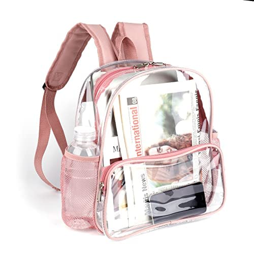 Clear Backpack Stadium Approved 12x6x12 - Clear Bag with Reinforced Straps, Durable PVC for Stadium Events, Sports, Festivals, Concerts, Small Transparent Backpack for Women & Girls - Rose Gold - color: Rose Gold