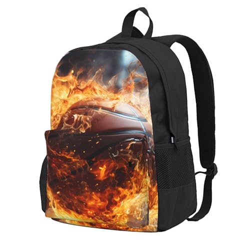 Basketball on Fire and Water Flame Splashing Adult Backpack with 15.6" Laptop Sleeve,Lightweight,Travel,BreathableDurable.