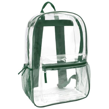 Trail maker Clear Backpack Heavy Duty with Padded Straps, Side Pockets for Kids, Boys, Girls, School, Stadium Approved Events - color: Green