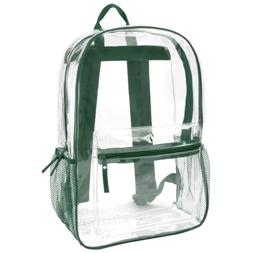 Trail maker Clear Backpack Heavy Duty with Padded Straps, Side Pockets for Kids, Boys, Girls, School, Stadium Approved Events - color: Green