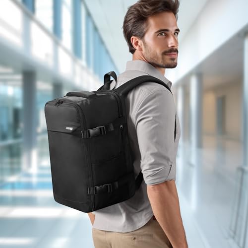 HOMIEE Ryanair Personal Item 40x20x25 Travel Bag, 20L Carry on Backpack TSA Approved Under Seat Water Resistant Cabin Bag for Weekender Gift Fits 15.6 Inch Laptop, Black - color: Black, size: Large