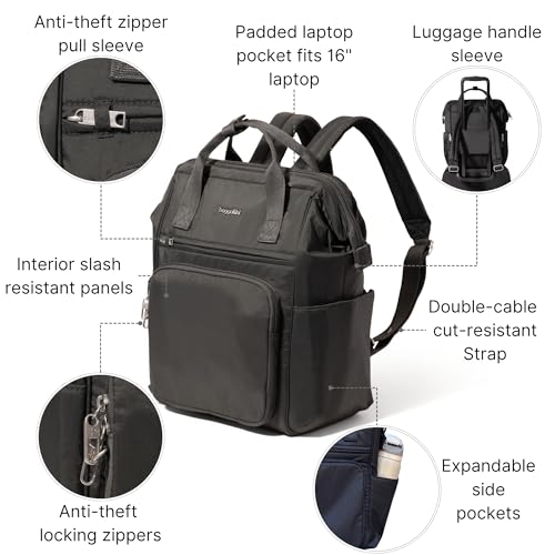Baggallini Securtex Anti-Theft Windsor Backpack for Travel, Work & College, RFID & Locking Zipper, Up to 16" Laptop - color: Charcoal