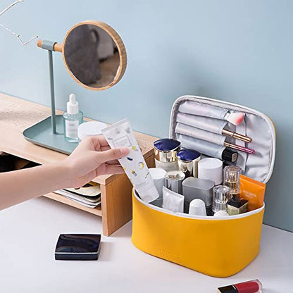 Meiyuuo Makeup Bag Large Cosmetic Bags for Women Girls Cute Travel Zipper Pouch Toiletry Organizer for Beauty Essentials Waterproof (Yellow) - color: Bright Yellow