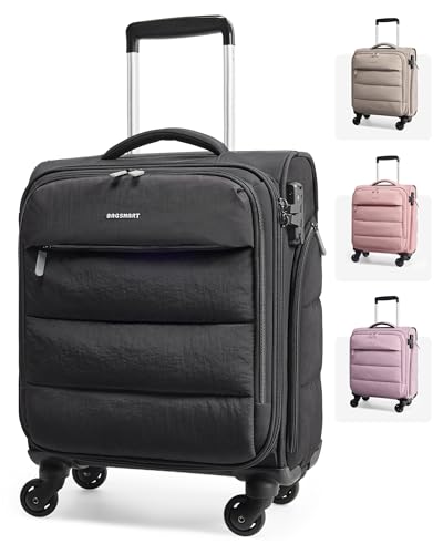 BAGSMART Underseat Carry on Luggage with Wheels, Soft Small Travel Luggage with PVC Wet/Dry Pockets, Lightweight Soft Personal Item Suitcase for Short Trip, Black - color: Black, size: 16-inch