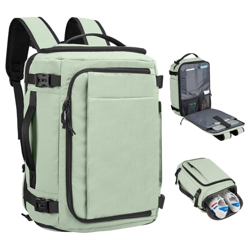 Carry On Travel Backpack with Shoe Compartment Flight Approved Laptop Backpack Expandable Work Business Backpack for Women Men Casual Daypack, Light Green - color: Light Green, style: A