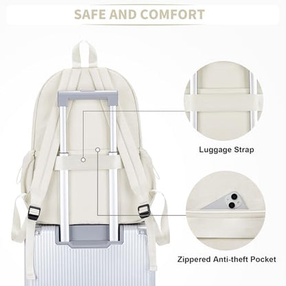 Beige Backpack for School Women Girls, Waterproof Bookbag Cute High School Backpack for Men Teen Boys, Lightweight Travel College Backpack Mochilas Escolares para - color: Beige