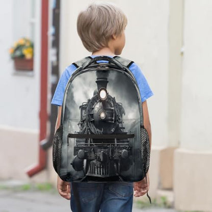 Steam Train Backpack with Chest Strap, Casual Backpack for Women Men, 16 Inch Daypack for Travel Work, Black Train - color: Yellow