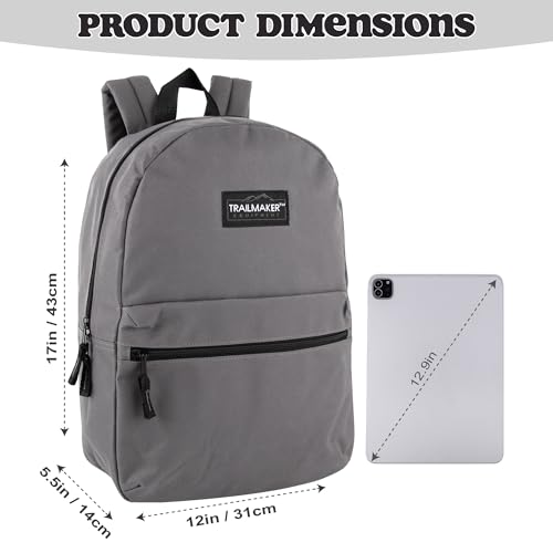 Trail maker Classic 17 inch Backpacks with Adjustable Padded Straps | School Backpacks for Girls, Boys (Grey) - color: Grey
