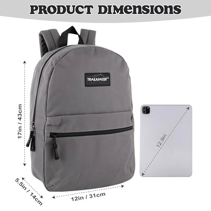 Trail maker Classic 17 inch Backpacks with Adjustable Padded Straps | School Backpacks for Girls, Boys (Grey) - color: Grey