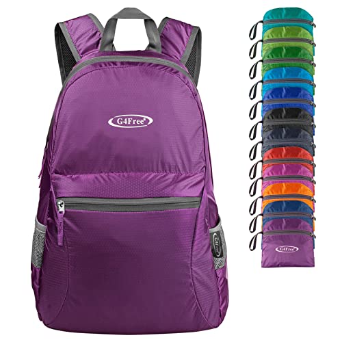 G4Free 20L Lightweight Packable Backpack Travel Hiking Daypack Foldable Backpack for Men Women - color: A-purple
