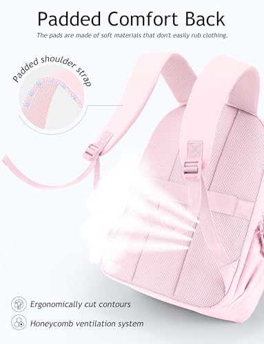 Uselike Travel Backpack for Women, 15.6 Inch Laptop Backpack, Quilted College Bookbag, Cute Work Backpacks, Water Resistant - color: Light Pink