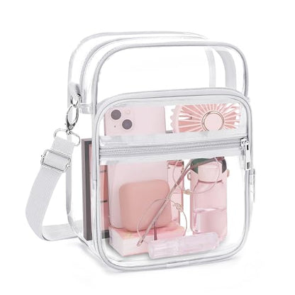 Blvornl Clear Crossbody Bag with Adjustable Shoulder Strap, Stadium Approved PVC Purse Bag, Messenger Bag - color: White, size: Small
