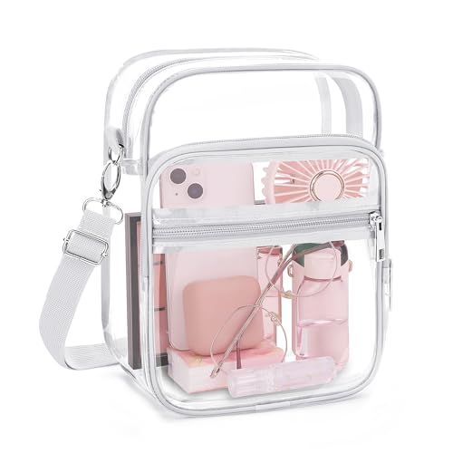 Blvornl Clear Crossbody Bag with Adjustable Shoulder Strap, Stadium Approved PVC Purse Bag, Messenger Bag - color: White, size: Small