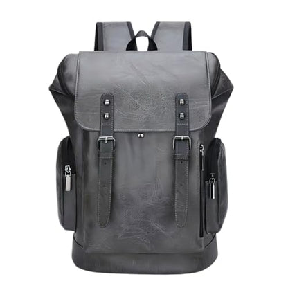 PU Leather Casual Backpack 15.6 Inches Travel College Work Business Laptop Backpack Multi-Pocket Schoolbag (Grey1) - color: Grey1