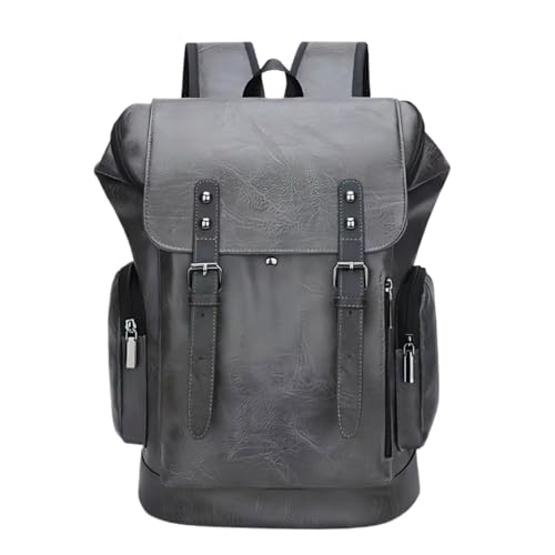 PU Leather Casual Backpack 15.6 Inches Travel College Work Business Laptop Backpack Multi-Pocket Schoolbag (Grey1) - color: Grey1